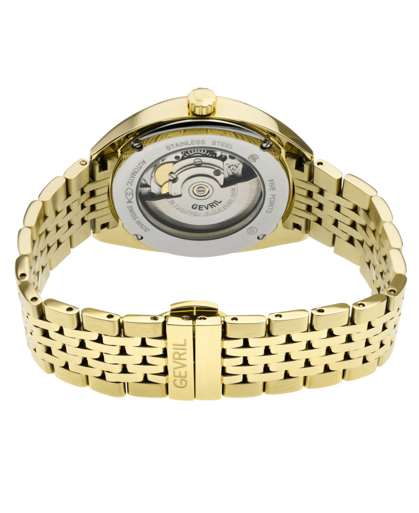 Мужские часы Gevril Five Points Swiss Automatic IP 316L Stainless Steel Bracelet Watch, цвет: Золотой — фото 3