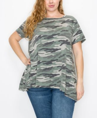 COIN 1804 Plus Size Camo Print High Low 