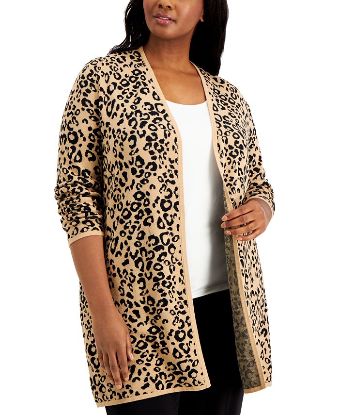 JM Collection Plus Size Animal-Print Cardigan, for Macy's