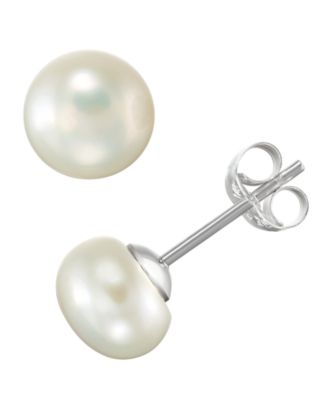 Cultured Freshwater Pearl Woven Necklace (4mm) & Stud Earrings (6mm) Set in Sterling Silver
