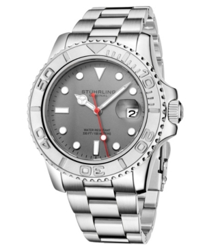 Stuhrling Men's Diver Silver-tone Link Bracelet Watch 42mm In Gray