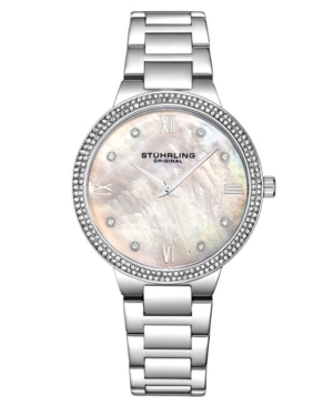 Stuhrling Women's Quartz Silver-tone Link Bracelet Watch 38mm In White