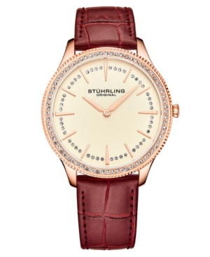 Stuhrling Men's Red Genuine Leather Strap Watch 38mm In White