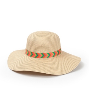 Shady Lady Neon Lady Women's Packable Adjustable Straw Beach Hat With Neon Colored Band In Natural