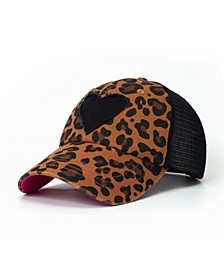 Leopard Lady Women's Adjustable Snap Back Mesh Leopard Print with Heart Trucker Hat