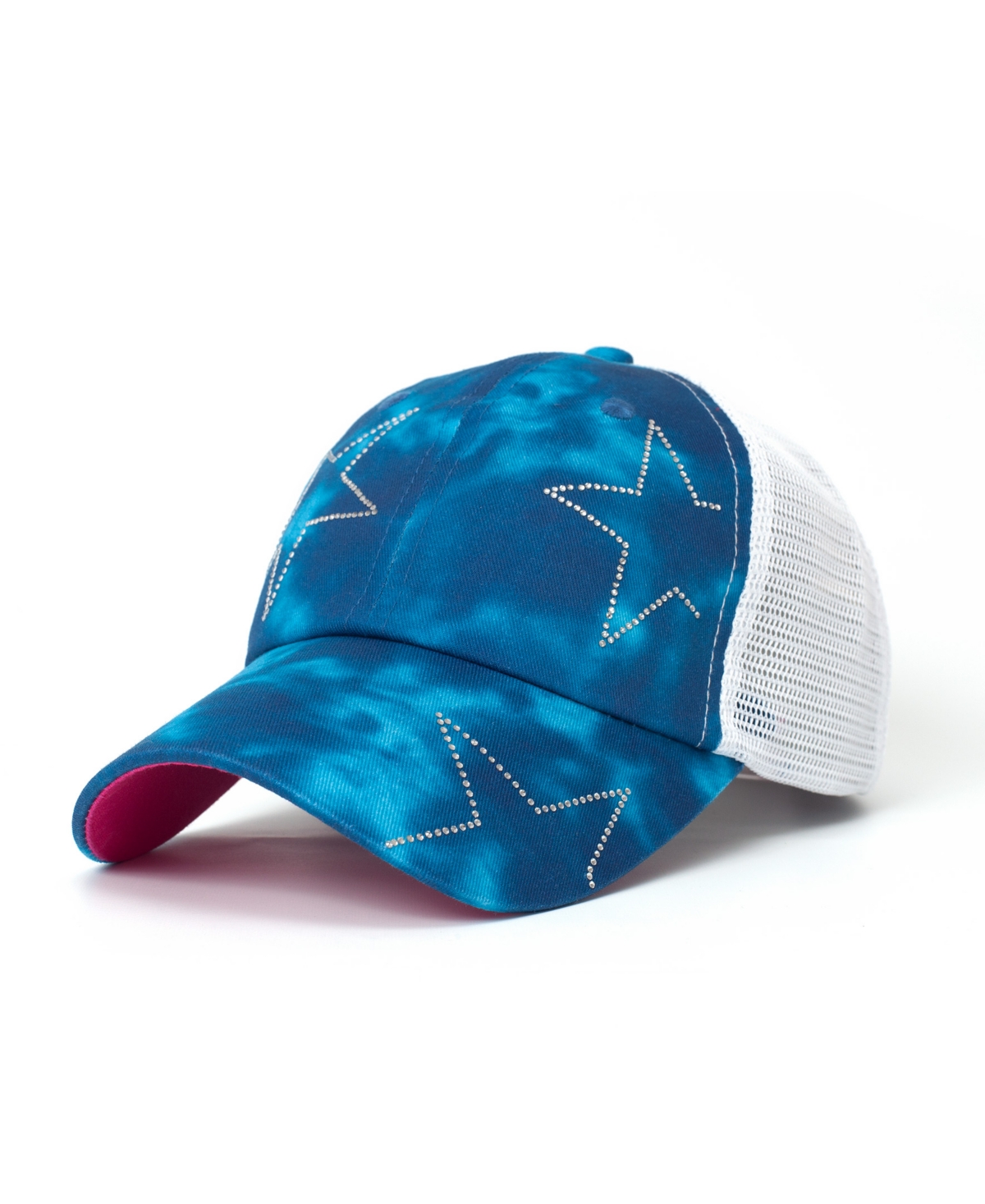 Starry Lady Women's Adjustable Snap Back Mesh Blue Tie Dye Studded Star Trucker Hat - Blue
