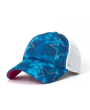 Shady Lady Starry Lady Women's Adjustable Snap Back Mesh Blue Tie Dye Studded Star Trucker Hat