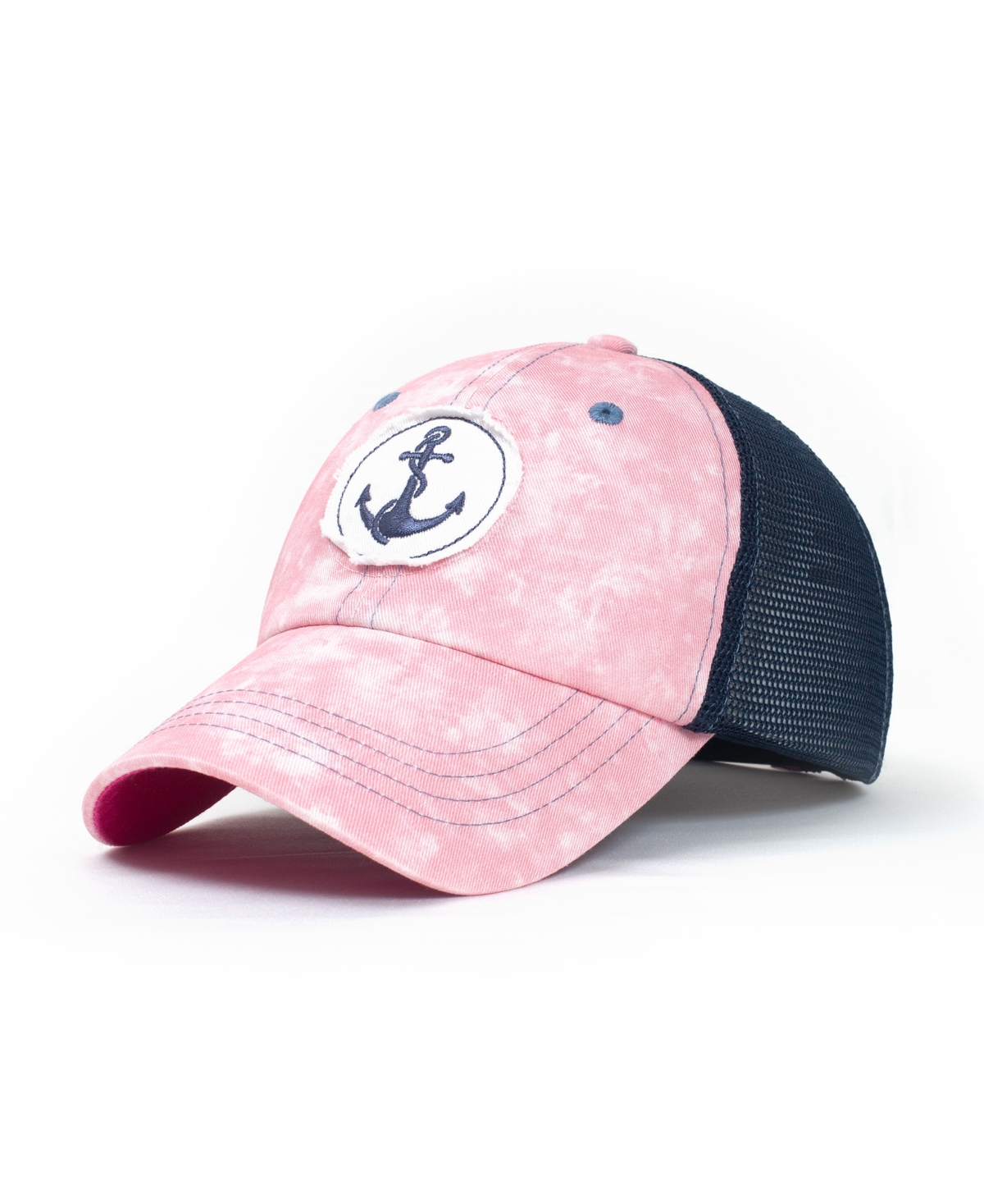 Matey Lady Women's Adjustable Snap Back Mesh Anchor Patch Trucker Hat - Pink, Blue