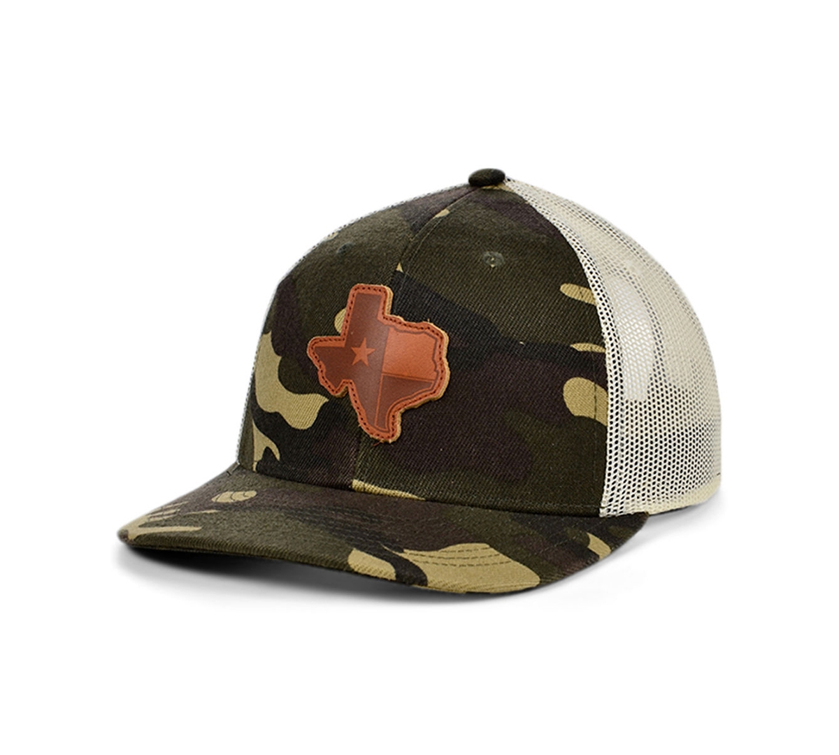Local Crowns Texas Woodland State Patch Curved Trucker Cap - WoodlandCamo/Ivory/Brown