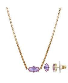 14k Gold Flash-Plated Birthstone Earring and Necklace Set, 16+2" Ext
