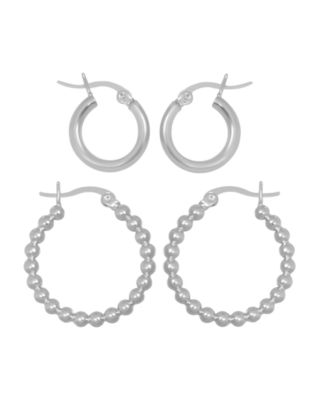 And Now This 2-Pc. Set Polished Small Hoop & Beaded Hoop Earrings in Gold-Plate or Silver Plate - Silver