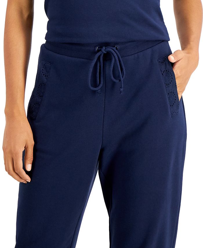 Charter Club Petite Eyelet-Trim Tapered-Leg Jogger Pants, Created for ...