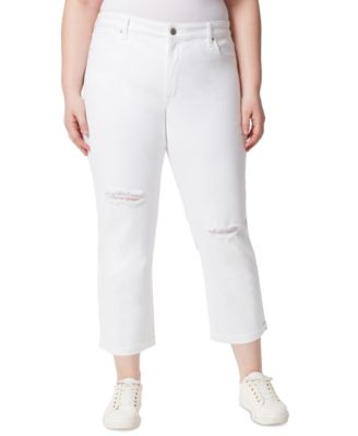 FRAYED - Trendy Plus Size Ripped Ankle Jeans