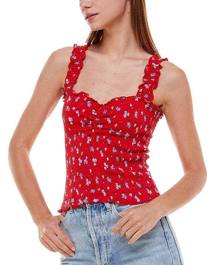 Crave Fame Juniors' FloralPrint Smocked Crop Top & Reviews Tops