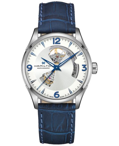 Мужские часы Hamilton Swiss Automatic Jazzmaster Open Heart Blue Leather Strap Watch 42mm
