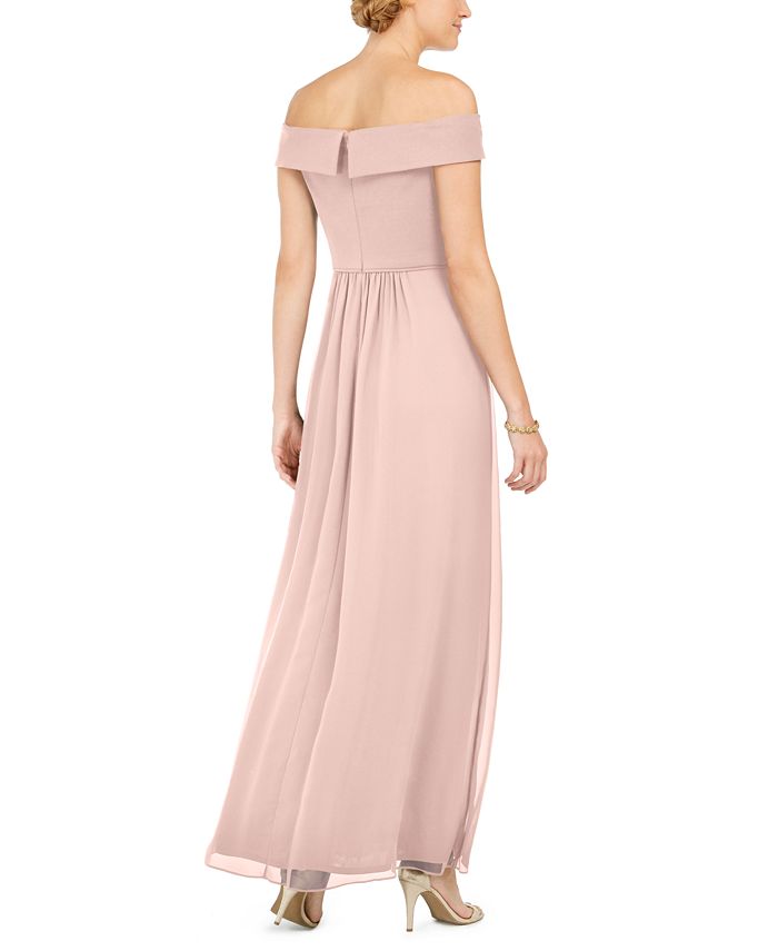 Adrianna Papell Women's Off The Shoulder Crepe Gown Pink Size 2