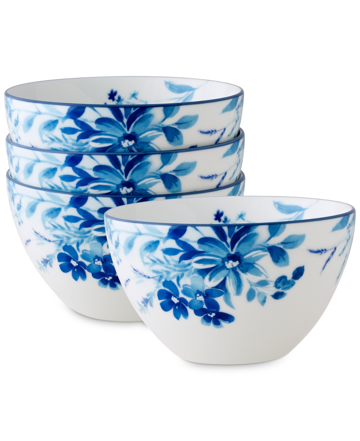 Blossom Road Cereal Bowls, Set of 4 - White/blue