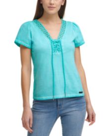 Cotton Lace-Neck Tie Top