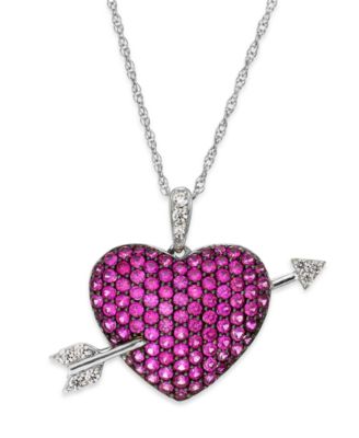Macy's - Ruby (1-9/10 ct. t.w.) and Diamond (1/10 ct. t.w.) Heart Pendant Necklace in Sterling Silver