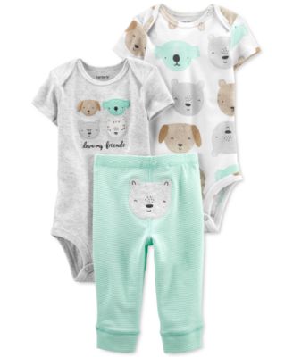 Carter's - Baby 3-Pc. Cotton Animal Friends Bodysuits & Pants Set
