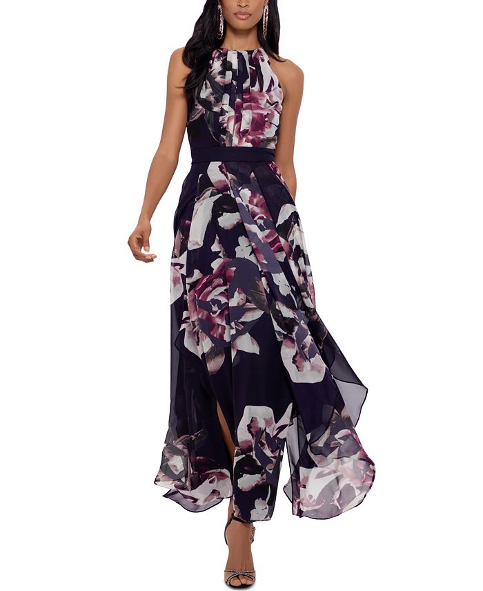Betsy & Adam Floral Halter Gown - Macy's
