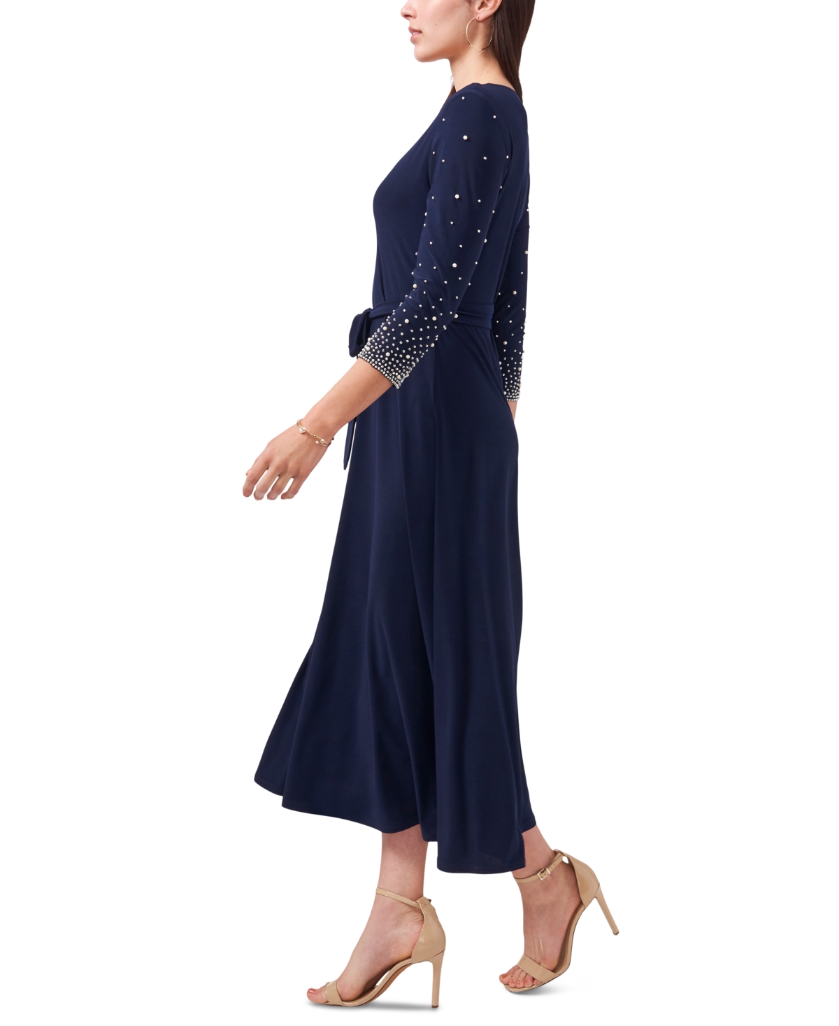 Msk V-Neck Beaded Midi Dress