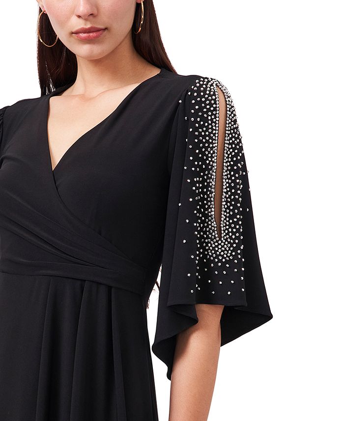 MSK V-Neck Beaded-Sleeve Midi Dress & Reviews - Dresses - Women - Macy's