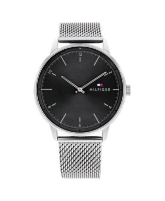 tommy hilfiger men's black ip mesh bracelet watch