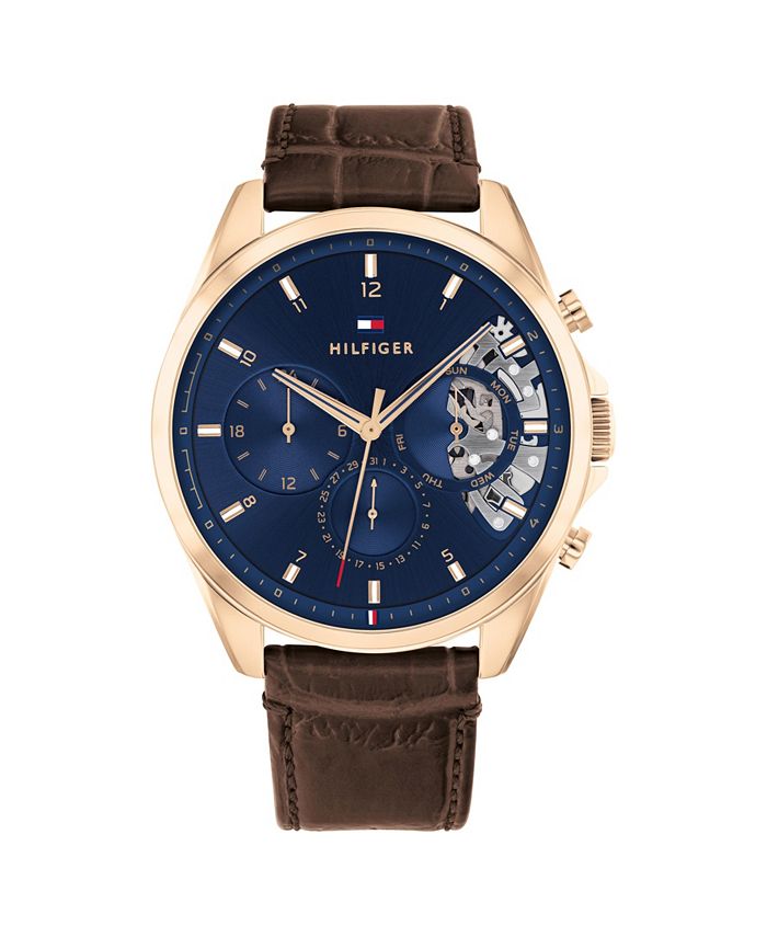 Tommy Hilfiger Men's Brown Leather Strap Watch - Macy's