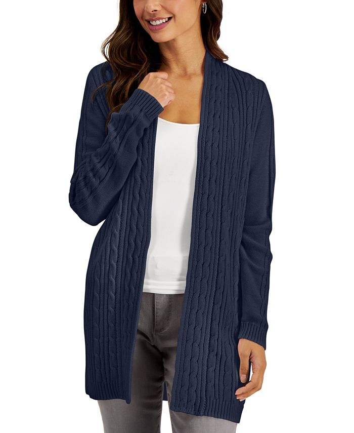 Karen Scott Cotton Cable-Knit Open Cardigan, Created for Macy's ...