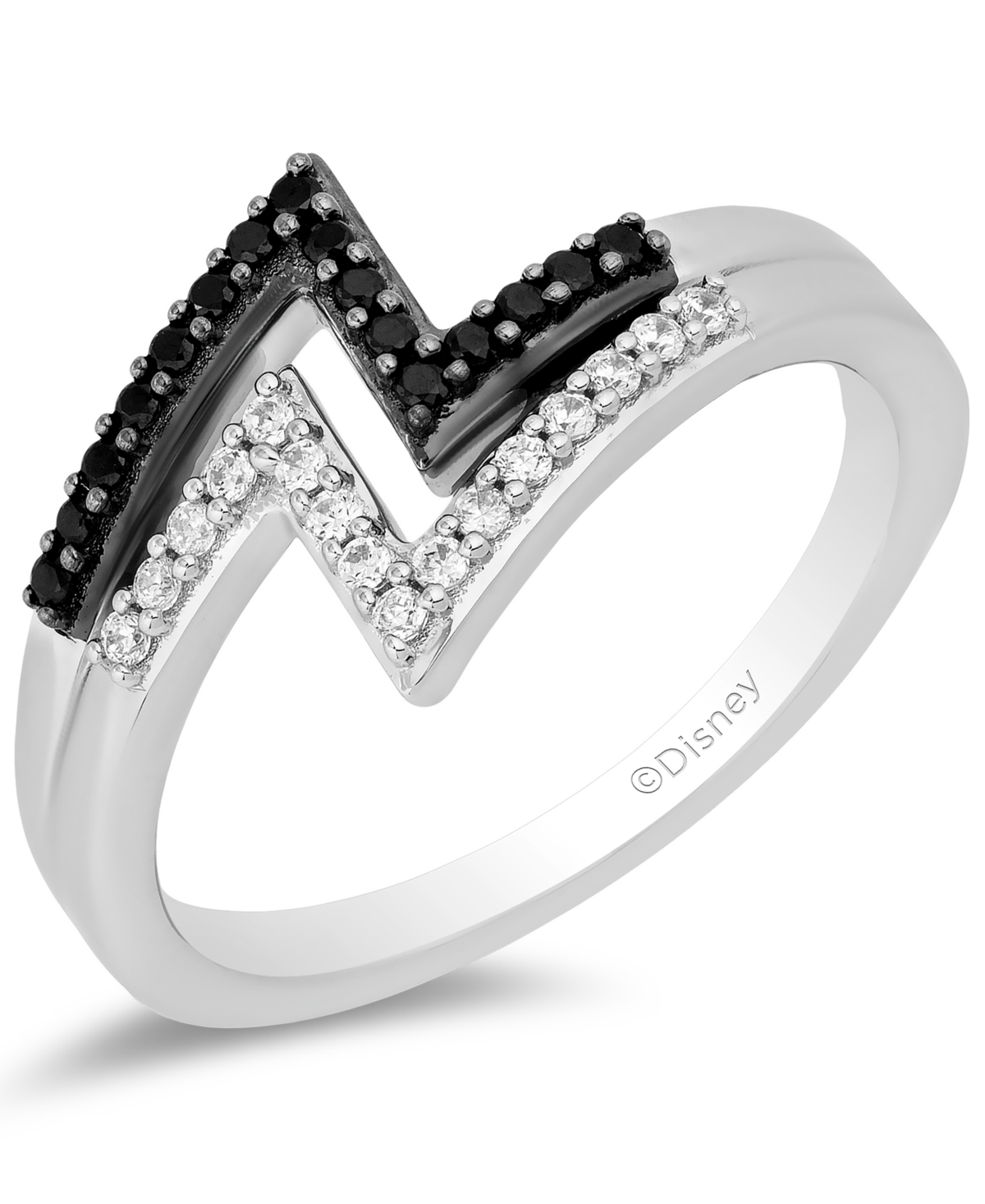 Black Diamond (1/8 ct. t.w.) & White Diamond (1/8 ct. t.w.) Cruella Double Lightening Bolt Ring in Sterling Silver & Bla