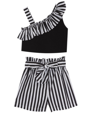 Little Girls Stripe One Shoulder Shorts Set