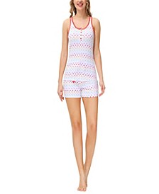 Women's Printed Tank Henley with Short Set