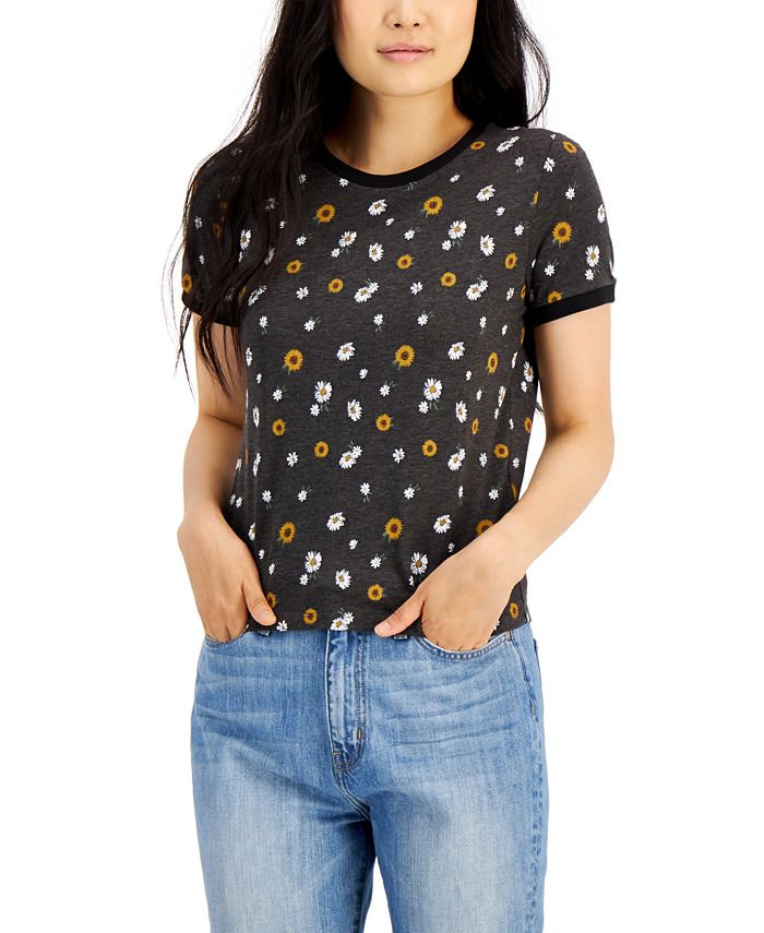 Self Esteem FloralPrint Ringer ShortSleeve Graphic Top Macy's