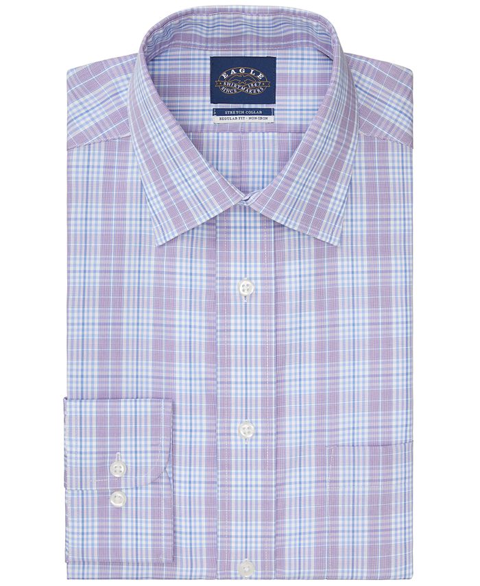 Eagle Men's Classic/RegularFit NonIron Stretch Collar Plaid Dress