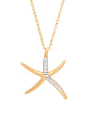 Macy's - Diamond Accent Starfish Pendant 18" Necklace in Fine Gold Plate