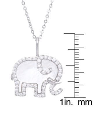 Mother of Pearl Cubic Zirconia Elephant Pendant 18" Necklace in Silver Plate