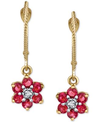 Macy's - Ruby (1-1/5 ct. t.w.) & Diamond Accent Floral Drop Earrings in 14k Gold