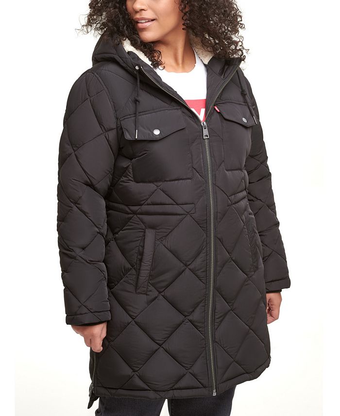 Levi's Trendy Plus Size Diamond-Quilted Hooded Long Parka Jacket ...