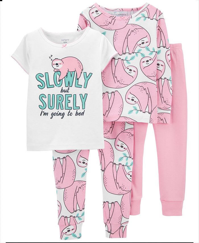 Carter's Baby Girls 4-Pc. Sloth-Print Cotton Pajamas Set - Macy's