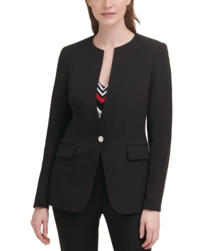 Calvin Klein X-Fit Solid Single-Button Collarless Blazer