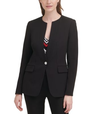Calvin Klein Women's Collarless Single Snap Blazer Blue Size 12