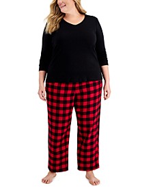 Plus Size Flannel Long Sleeve Mix It Pajama Set, Created for Macy's