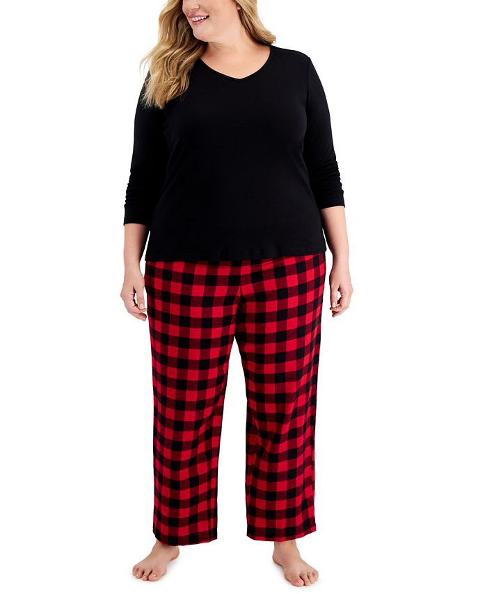 Charter Club Plus Size Mix It Flannel Pant Pajama Set, Created for Macy ...
