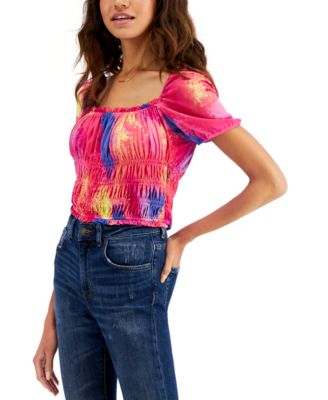 Bar III - Printed Smocked Top