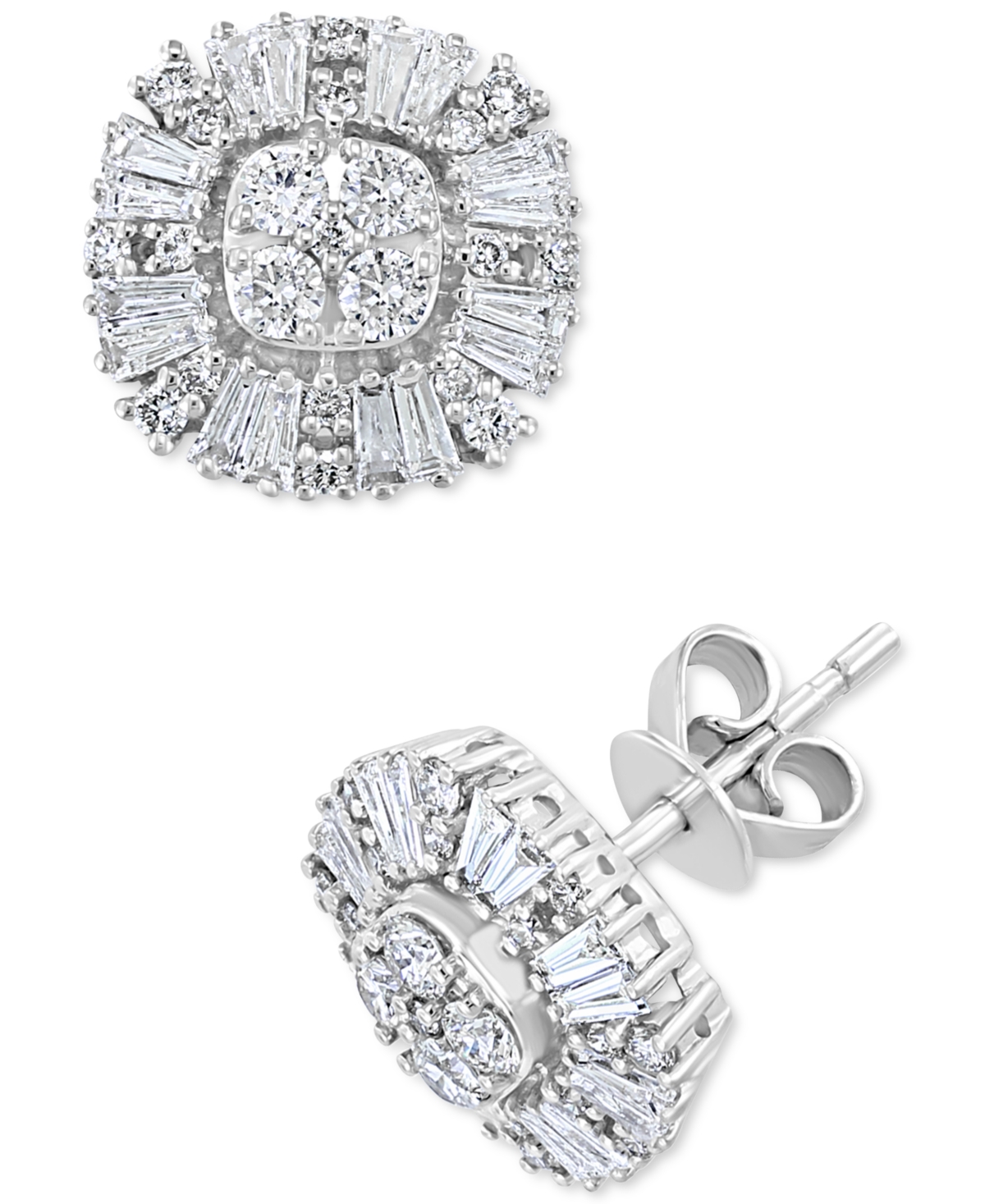 Effy Collection Effy Diamond Baguette Halo Cluster Stud Earrings (1-1/8 ct. t.w.) in 14k White Gold