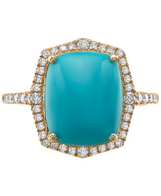 EFFY&reg; Turquoise & Diamond (3/8 ct. t.w.) Halo Ring in 14k Gold