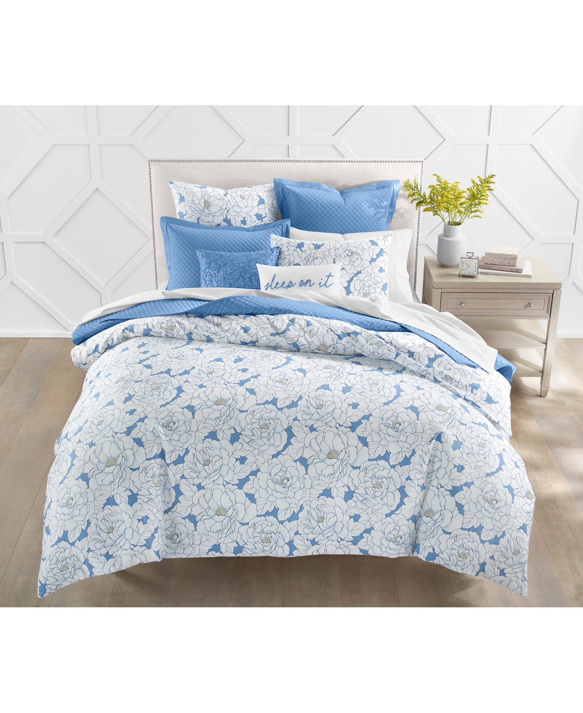 Charter Club Damask Designs Camellia 2 Pc. Comforter Set, Twin, Created for Macy's - Blue
