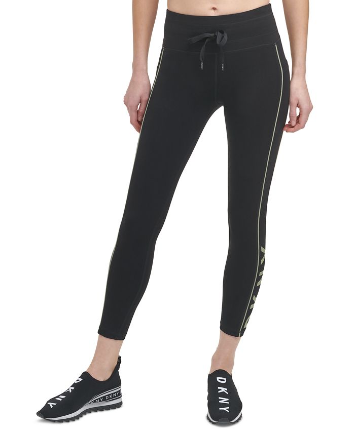 DKNY Sport Women's Legging Tight, Black with Black/White Logo Tape