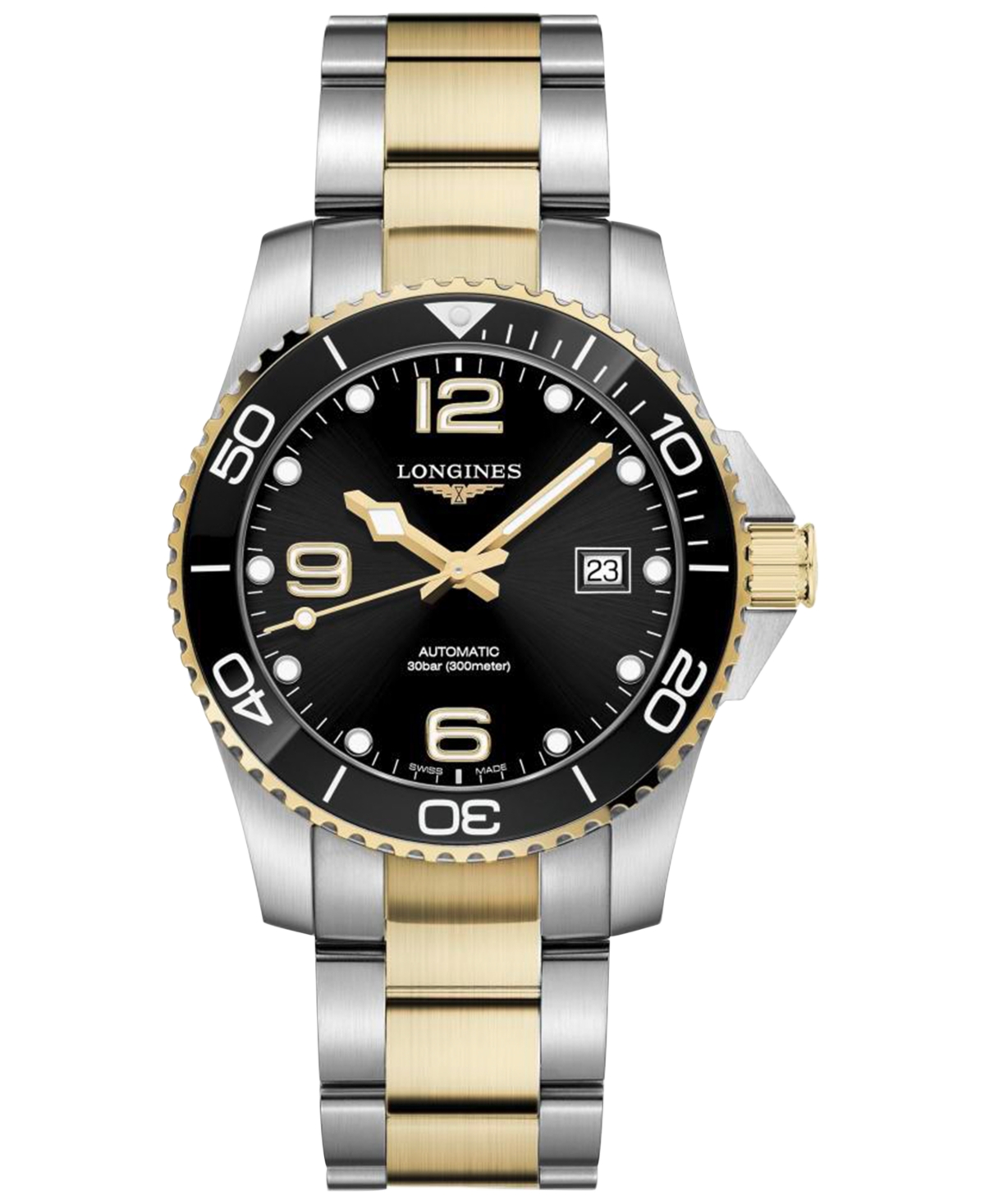 Shop Longines Men's Swiss Automatic Hydroconquest Two-tone Stainless Steel Bracelet Watch 41mm In Black